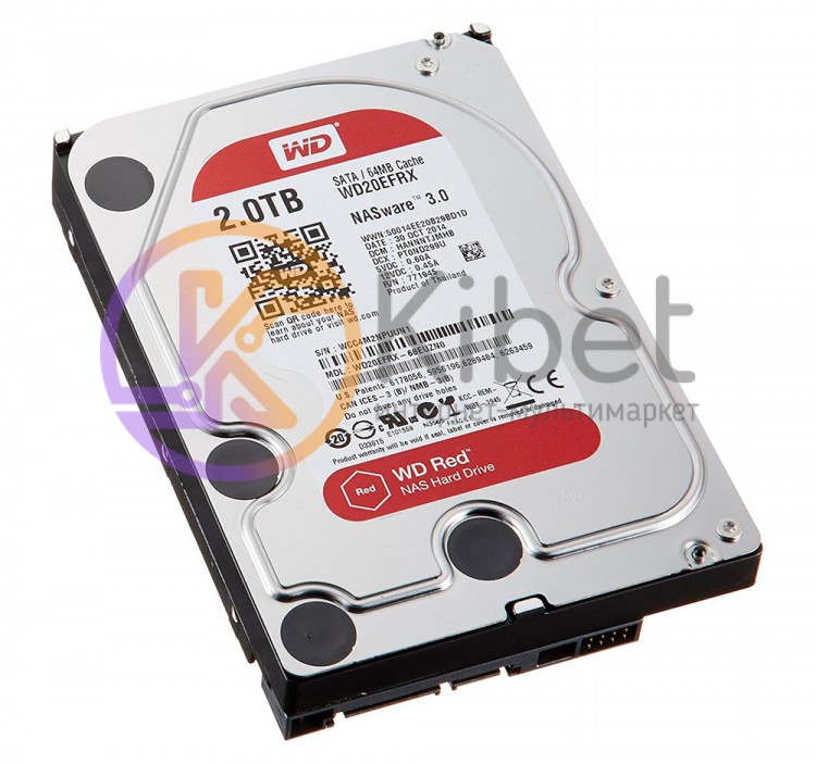 Жесткий диск 3.5' 2Tb Western Digital Red, SATA3, 64Mb, 5400 rpm (WD20EFRX)