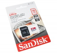 Карта памяти microSDHC, 16Gb, Class10 UHS-I, SanDisk R98MB s Ultra, SD адаптер (