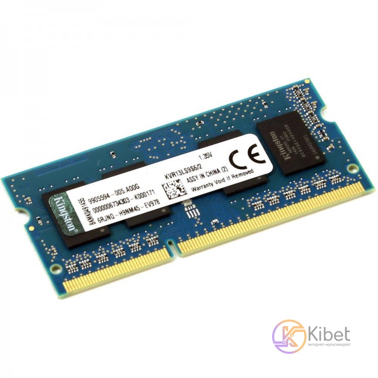 Модуль памяти SO-DIMM, DDR3, 2Gb, 1333 MHz, Kingston, 1.35V, CL9 (KVR13LS9S6 2)