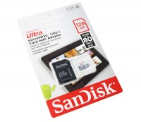 Карта памяти microSDXC, 128Gb, Class10 UHS-I, SanDisk Ultra 80Mb s, SD адаптер (