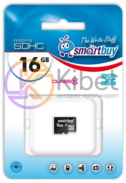 Карта памяти microSDHC, 16Gb, Class10, SmartBuy, без адаптера (SB16GBSDCL10-00)