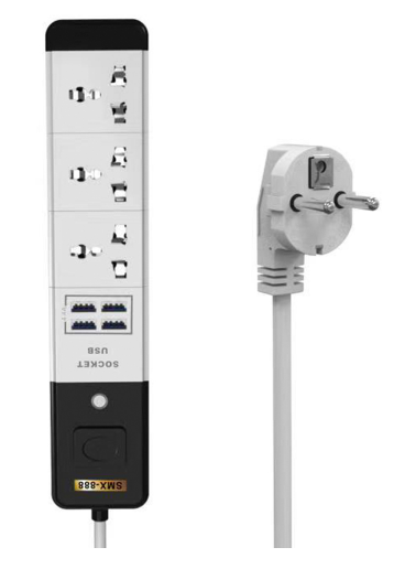 Фильтр сетевой 1.5 м, Senmaxu SMX-888, 3 Universal Socket + 4 USB, 1,5м, Grey, B