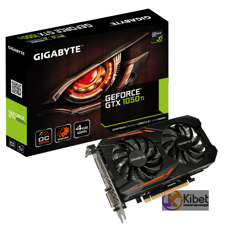 Видеокарта GeForce GTX1050Ti, Gigabyte, OC, 4Gb GDDR5, 128-bit, DVI HDMI DP, 145