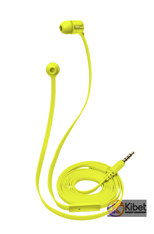 Наушники Trust Duga In-Ear, Neon Yellow, 3.5 мм, микрофон, вставные, кнопка регу