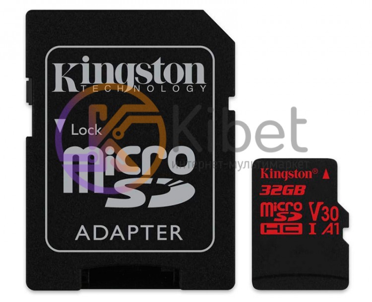 Карта памяти microSDHC, 32Gb, Class10 UHS-I U3 V30, Kingston Canvas React, SD ад