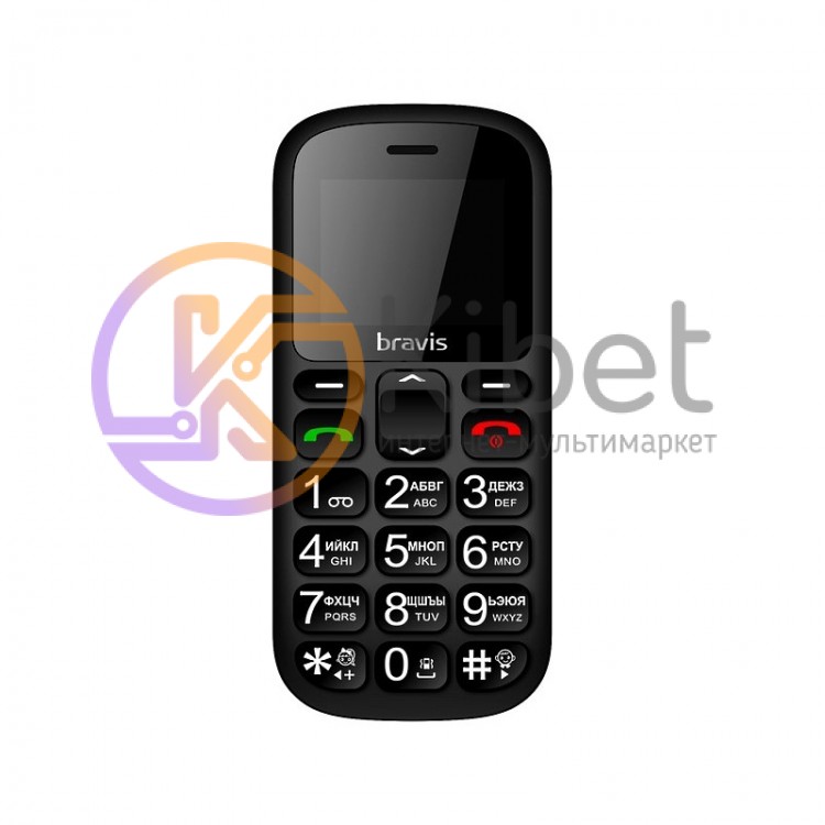 Мобильный телефон Bravis C181 Senior Black, 2 Sim, 1.77' (160x120), MicroSD, BT,