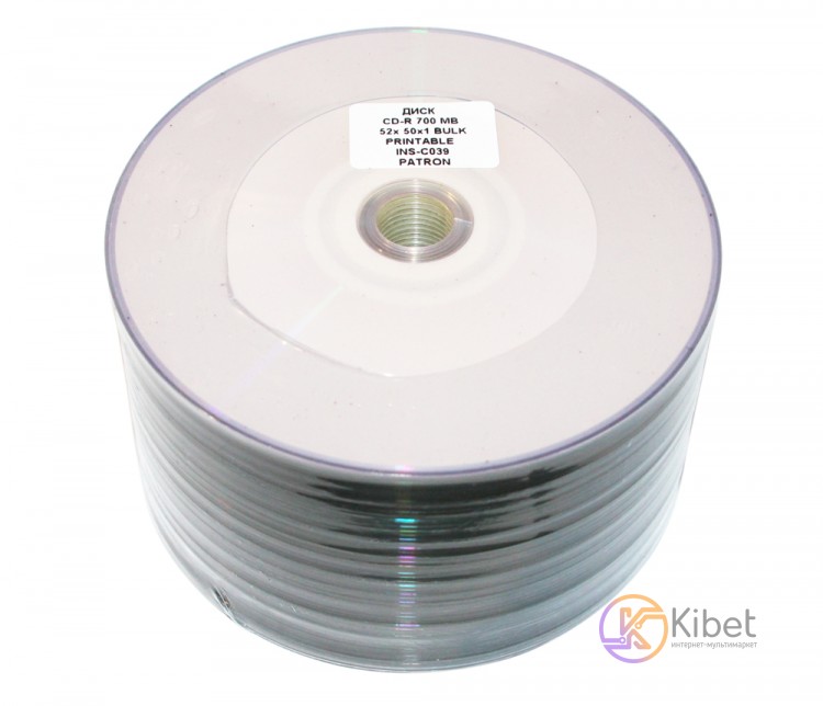 Диск CD-R 50 Patron, 700Mb, 52x, Bulk Printable (INS-C039)