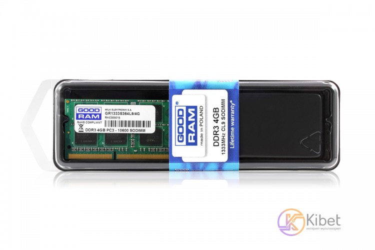 Модуль памяти SO-DIMM, DDR3, 4Gb, 1333 MHz, Goodram, 1.5V (GR1333S364L9S 4G)