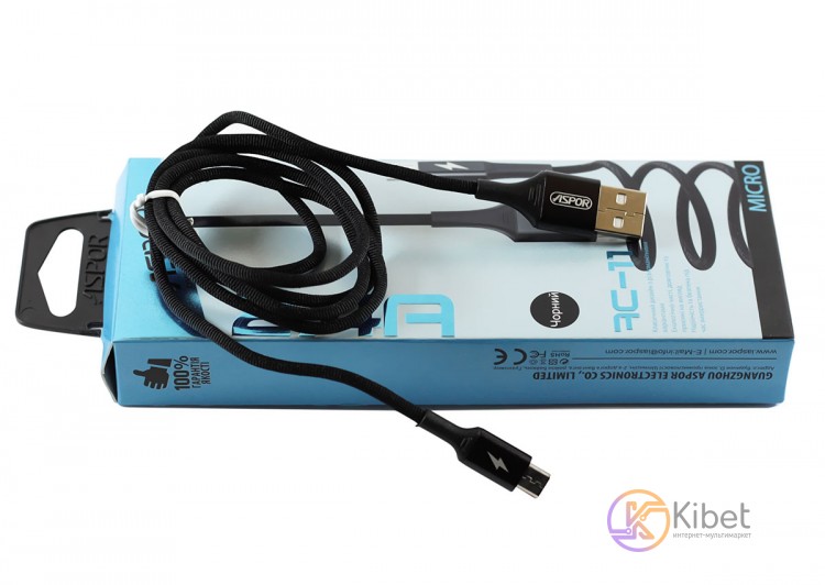 Кабель USB - microUSB, Aspor, Black, 1.2 м, 2.4A (AC-11)