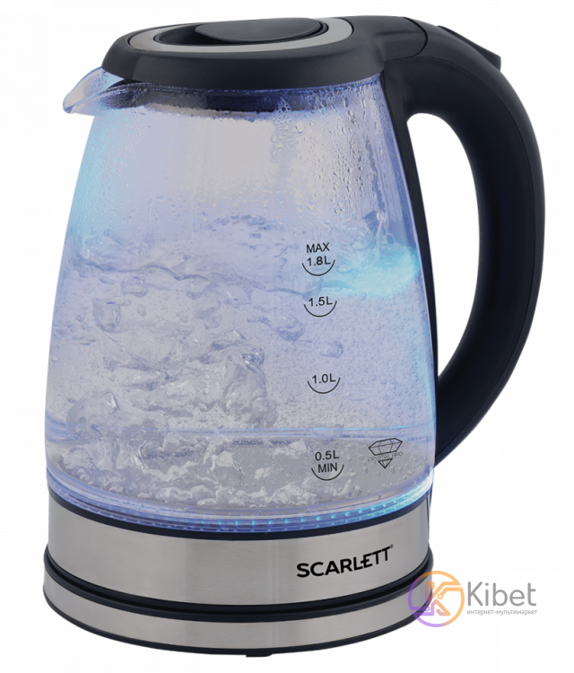Чайник Scarlett SC-EK27G88, Black, 1800W, 1.7 л, стекло, дисковый, индикатор раб