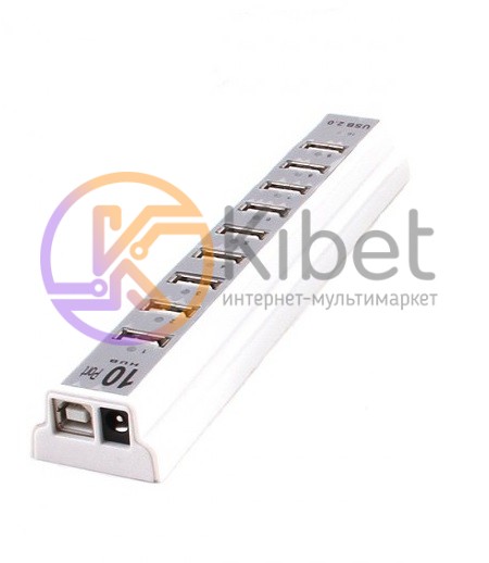 Концентратор USB 2.0, 10 ports, Silver, c БП, 480 Mbps