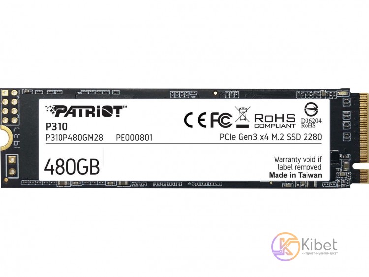 Твердотельный накопитель M.2 480Gb, Patriot P310, PCI-E 3.0 x4, 3D TLC, 1700 150