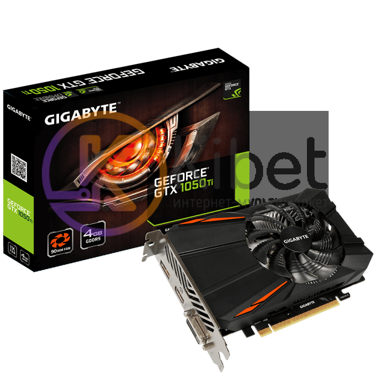 Видеокарта GeForce GTX1050Ti, Gigabyte, 4Gb DDR5, 128-bit, DVI HDMI DP, 1430 700