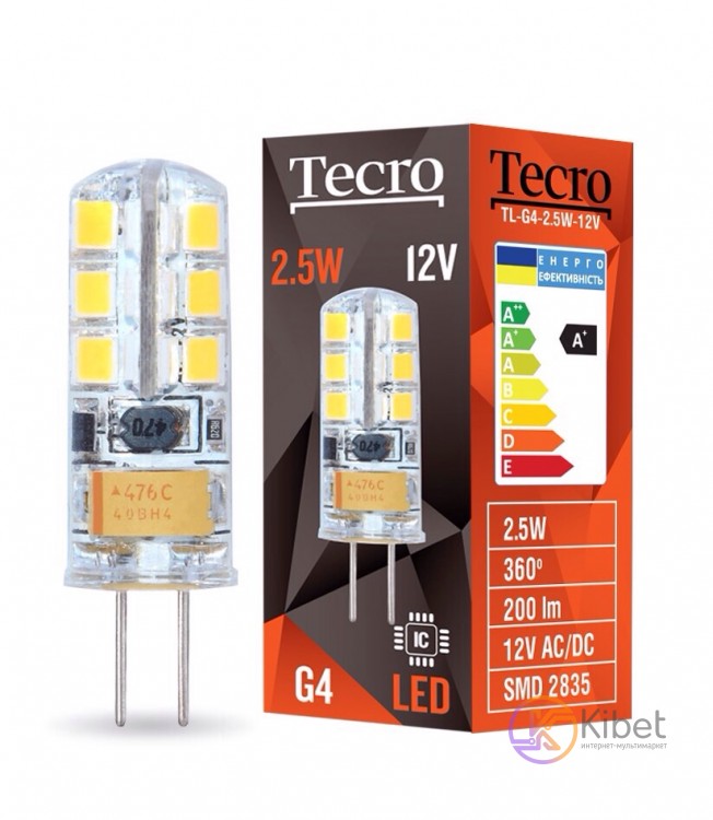 Лампа светодиодная G4, 2.5W, 4100K, G4, Tecro, 200 lm, 12V (TL-G4-2.5W-12V 4100K