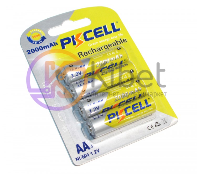Аккумулятор AA, 2000 mAh, PKCELL, 4 шт, 1.2V, Rechargeable, Blister