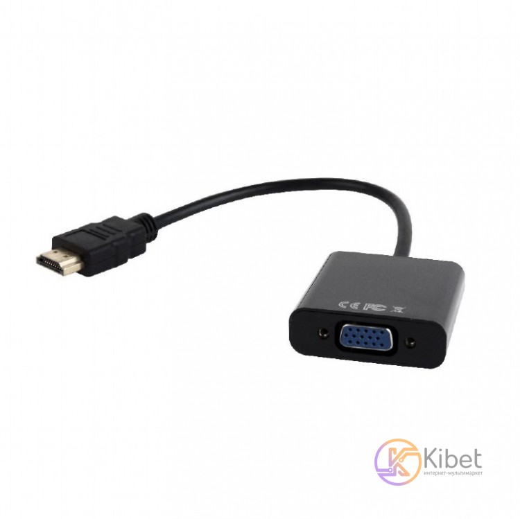 Адаптер HDMI (M) - VGA (F), Cablexpert, Black, 15 см, аудиокабель для передачи с
