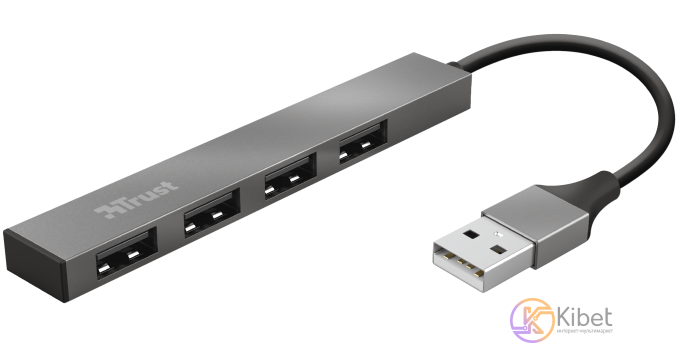 Концентратор USB 2.0 Trust Halyx, Gray, 4 порта USB 2.0, алюминиевый корпус (237