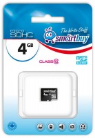 Карта памяти microSDHC, 4Gb, Class10, SmartBuy, без адаптера (SB4GBSDCL10-00)