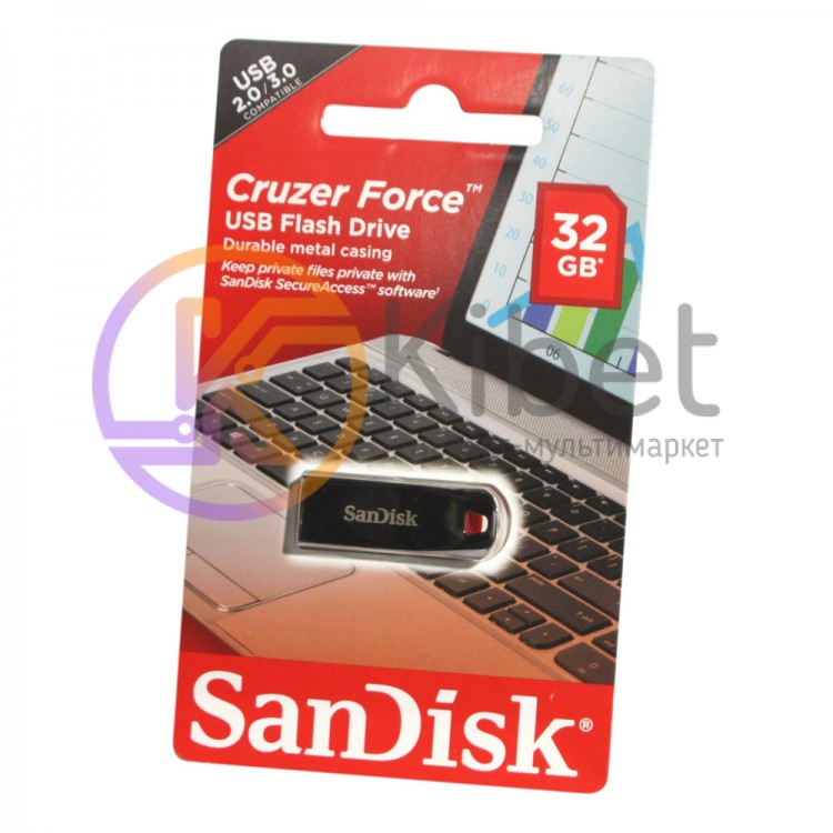 USB Флеш накопитель 32Gb SanDisk Cruzer Force, Metal Silver, металлический корпу