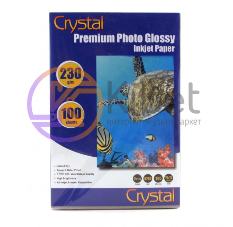 Фотобумага Crystal, глянцевая, A6 (10x15), 230 г м?, 100 л (GL-R6-230-100)