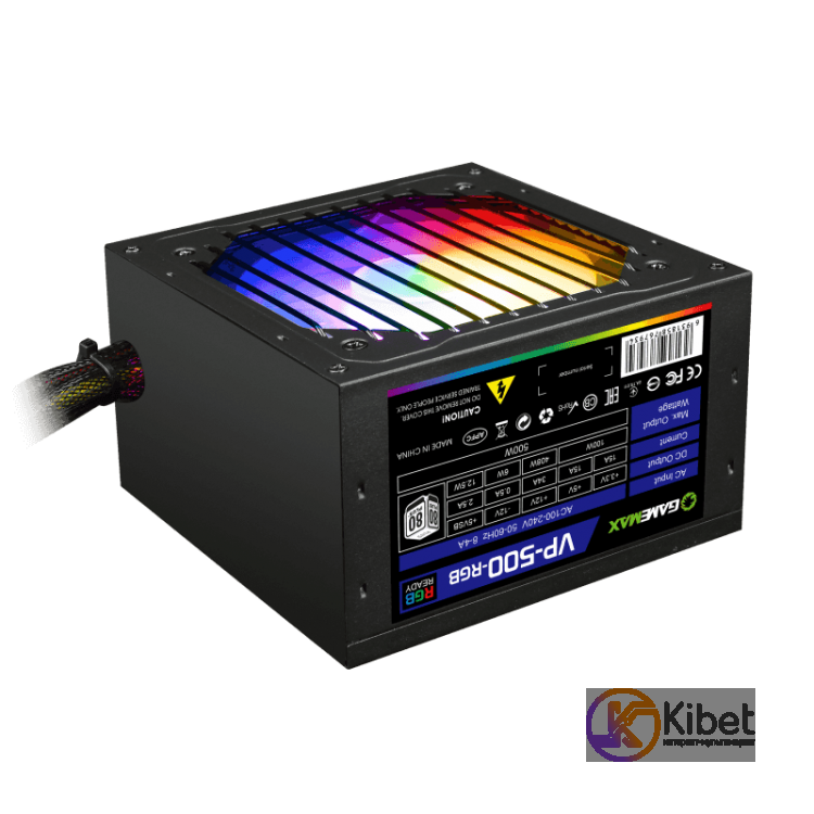 Блок питания 500W, GameMax VP-500-RGB, Black, 80+ Bronze, Active PFC, 12 см с RG