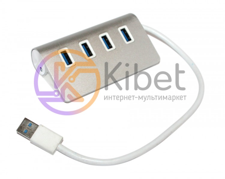 Концентратор USB 3.0, 4 ports, White, алюминиевый , 20 см, заряд до 900mAh, подд