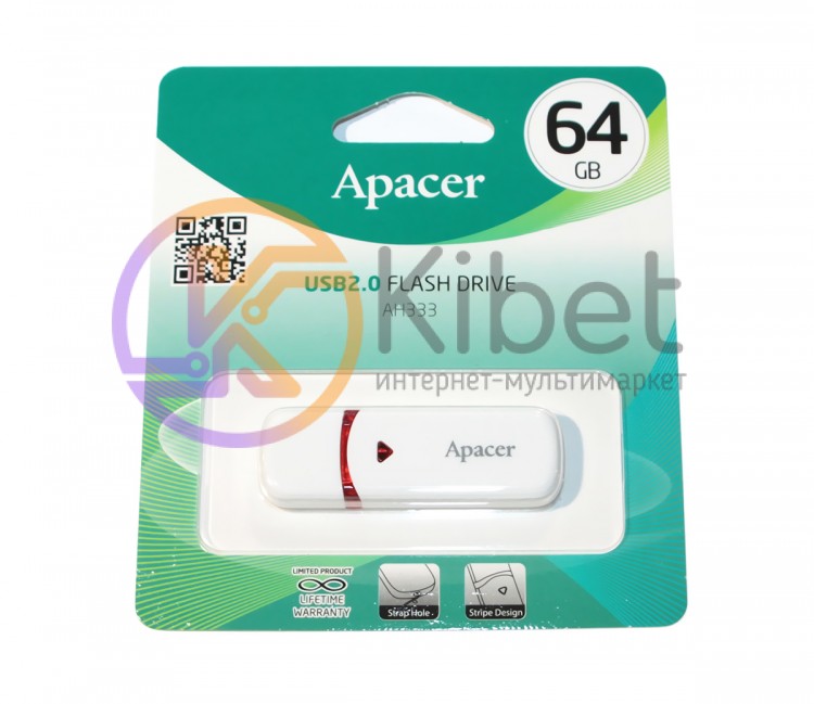 USB Флеш накопитель 64Gb Apacer AH333, White (AP64GAH333W-1)