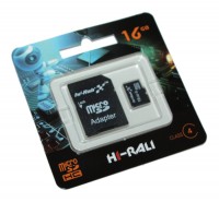 Карта памяти microSDHC, 16Gb, Class4, Hi-Rali, SD адаптер (HI-16GBSDCL4-01)