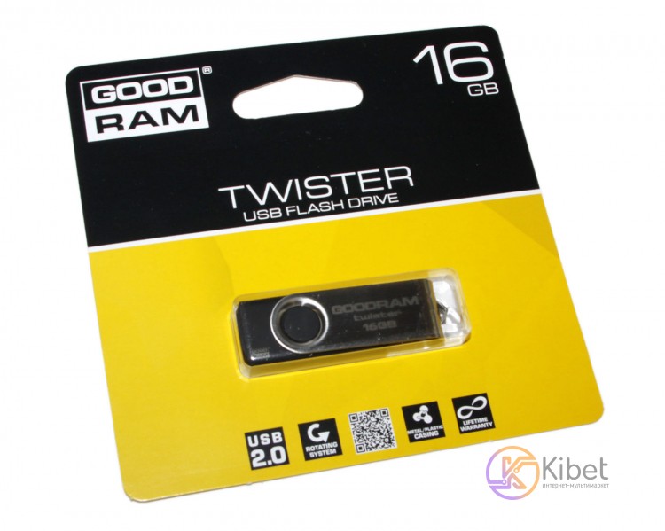 USB Флеш накопитель 16Gb Goodram Twister, Black Silver (UTS2-0160K0R11)