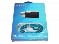 Сетевое зарядное устройство Voltex, Blue, 1xUSB, 5V 2A + кабель microUSB (VLT-