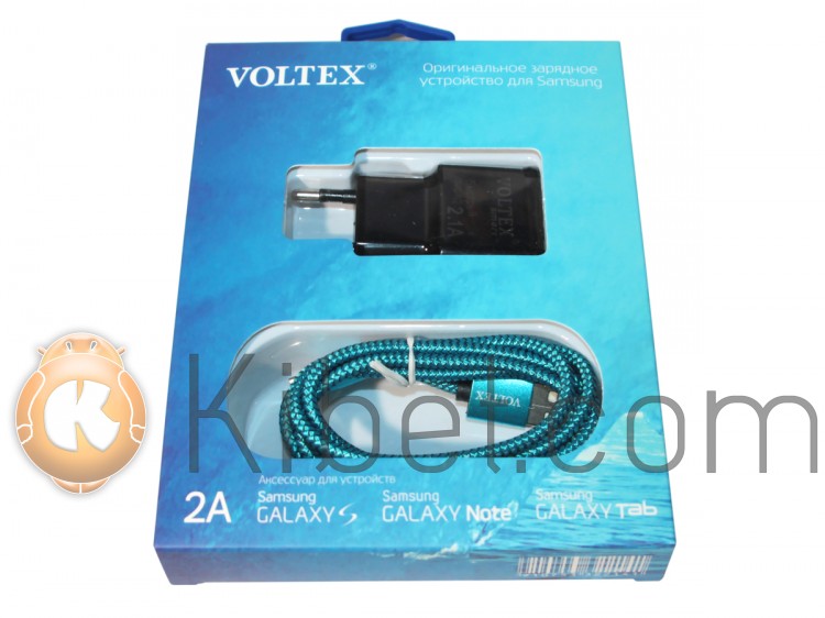 Сетевое зарядное устройство Voltex, Blue, 1xUSB, 5V 2A + кабель microUSB (VLT-