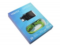 Сетевое зарядное устройство Voltex, Green, 1xUSB, 5V 2A + кабель microUSB (VLT
