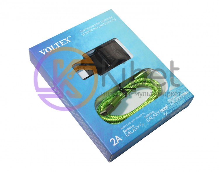 Сетевое зарядное устройство Voltex, Green, 1xUSB, 5V 2A + кабель microUSB (VLT