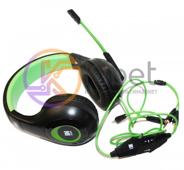 Наушники Gemix N3 Gaming Black Green, Mini jack, накладные, микрофон, кабель 1.2