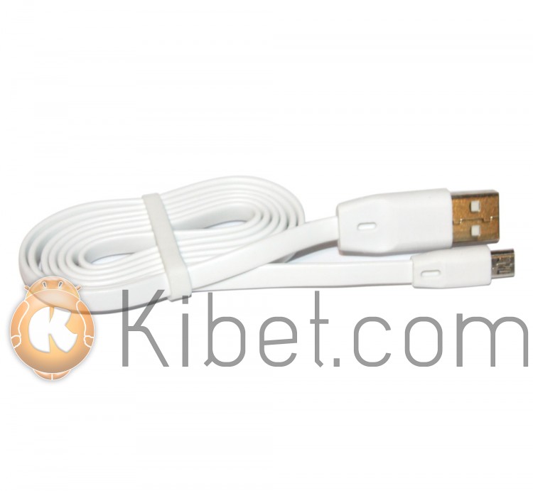 Кабель USB - microUSB, White, 1 м, Voltex flat, алюминевые коннектора, плетенн