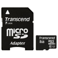 Карта памяти microSDHC, 8Gb, Class10 UHS-I, Transcend, SD адаптер (TS8GUSDU1)