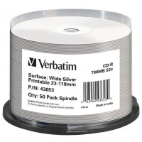 Диск CD-R 50 Verbatim, 700Mb, 52x, Printable Silver, Cake Box (43653)