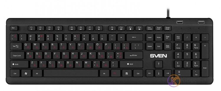 Клавиатура Sven KB-E5700H, Black, USB, 2 дополнительных USB порта, 104 кнопки