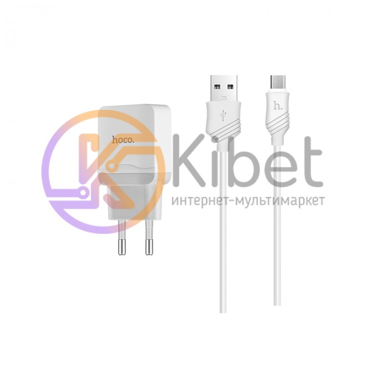 Сетевое зарядное устройство Hoco, White, 1xUSB, 2.4A, кабель USB - microUSB (C