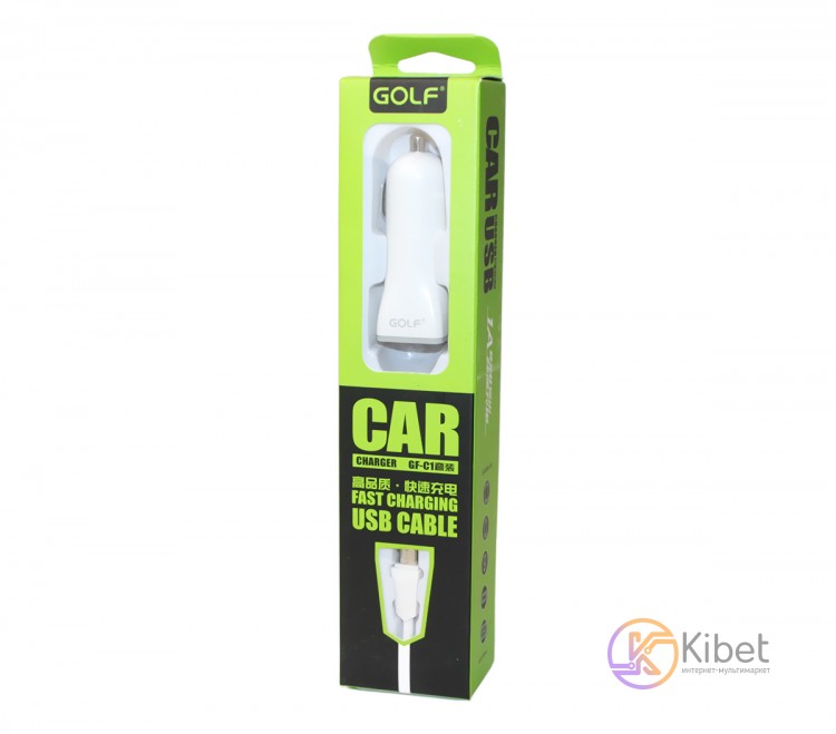 Автомобильное зарядное устройство Golf, White, 1xUSB, 1A, кабель USB - micro U