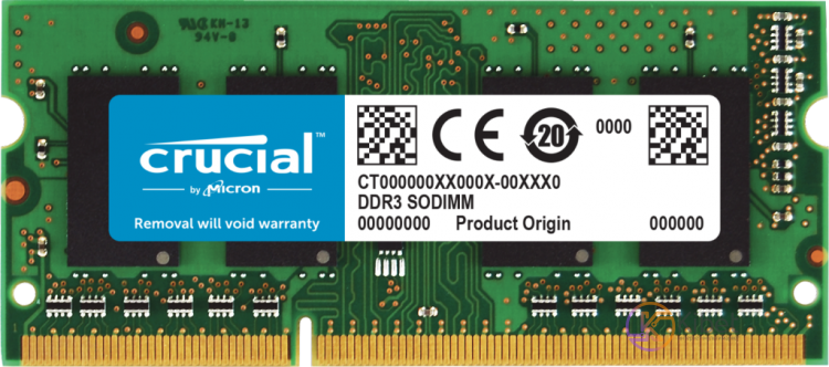 Модуль памяти SO-DIMM, DDR3, 8Gb, 1600 MHz, Crucial, 1.35V, совместимость с ноут