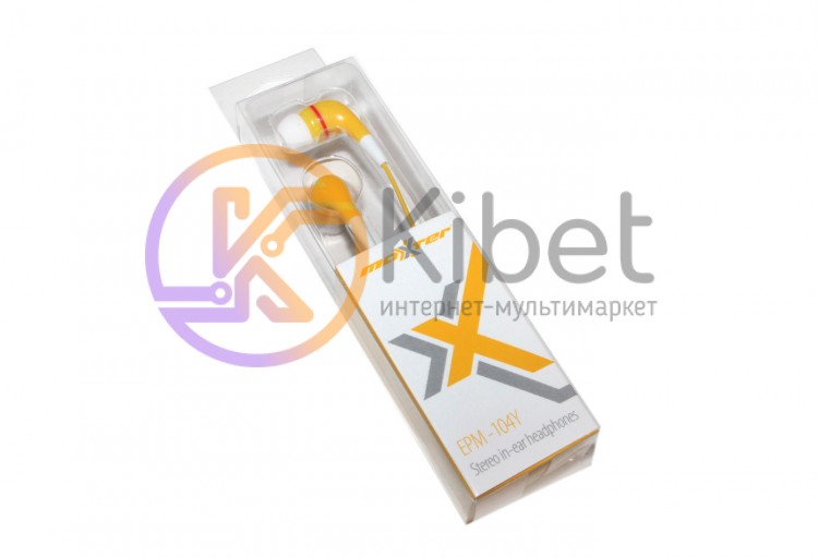 Наушники Maxxter EPM-104Y Yellow, Mini jack (3.5 мм), вакуумные, кабель 1.2 м