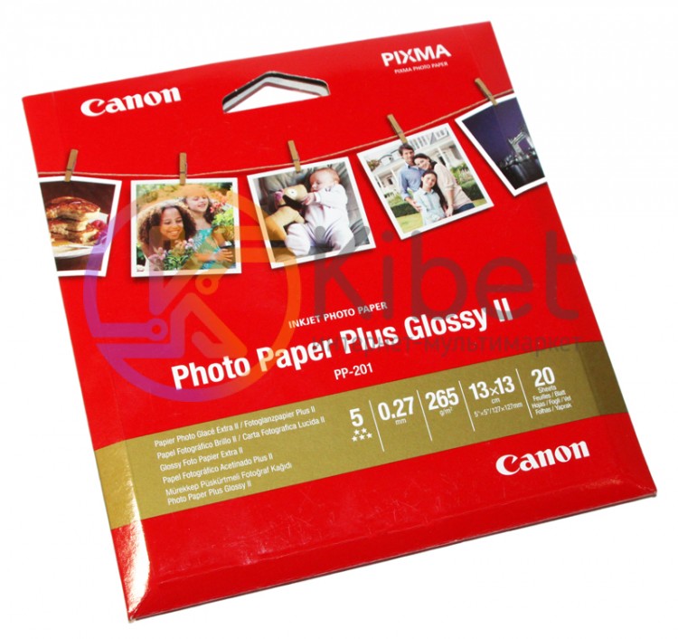 Фотобумага Canon Photo Paper Plus Glossy II, 13x13 см, 265 г м2, 20 л (PP-201)