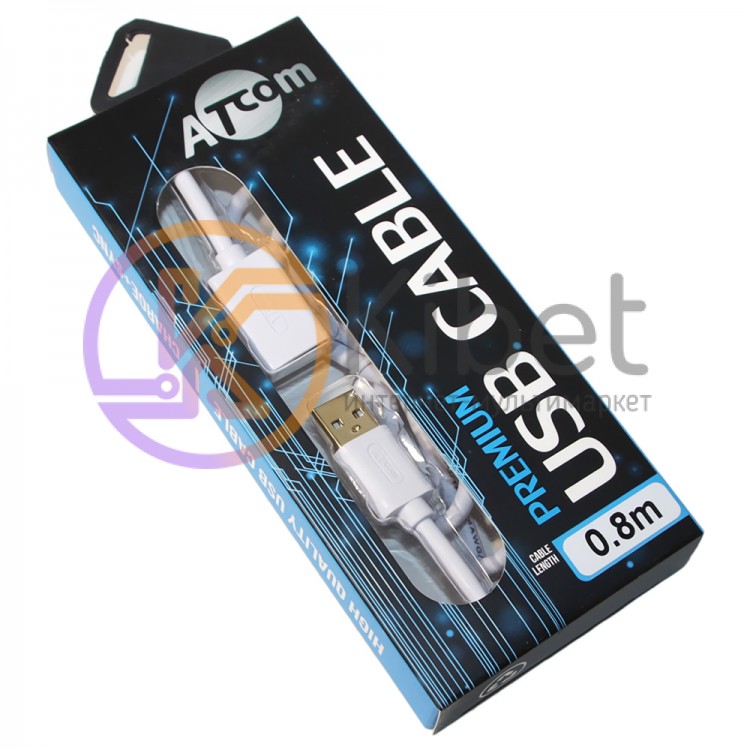 Кабель-удлинитель USB 2.0 (AM) - USB 2.0 (AF), White, 0.8 м, Atcom, позолоченные