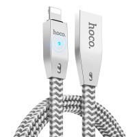 Кабель USB - Lightning, Hoco Zinc Alloy Reflective Knitted 1.2M 2.1A U11, Silv