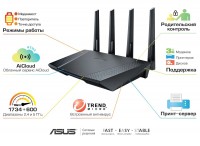 Роутер Asus RT-AC87U, Wi-Fi 802.11a b g n ac, до 2334 Mb s, 4x100 1000 Mb s, USB