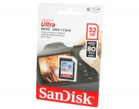 Карта памяти SDHC, 32Gb, Class10 UHS-I, SanDisk Ultra, до 80 MB s (SDSDUNC-032G-