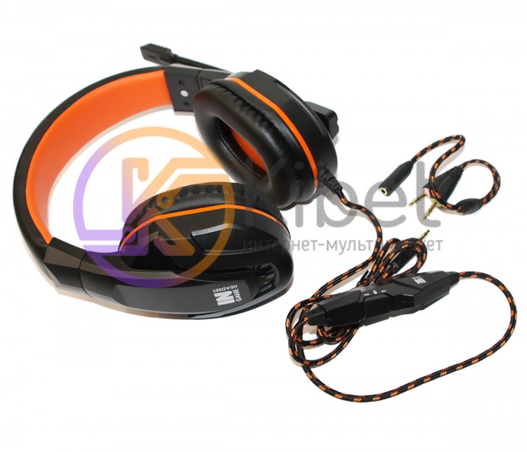 Наушники Gemix N20 Gaming Black Orange, Mini jack, микрофон, накладные, кабель 1