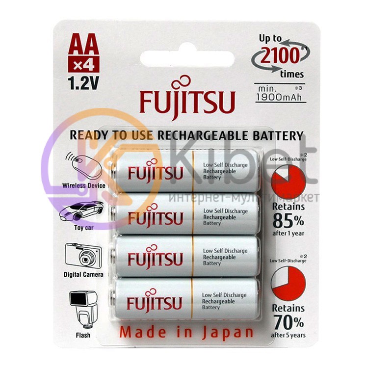 Аккумулятор AA, 1900 mAh, Fujitsu, 4 шт, 1.2V, Blister (HR-3UTCEX(4B))