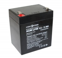 Батарея для ИБП 12В 5Ач LogicPower, AGM LPM12-5.0AH, ШхДхВ 70х90х107